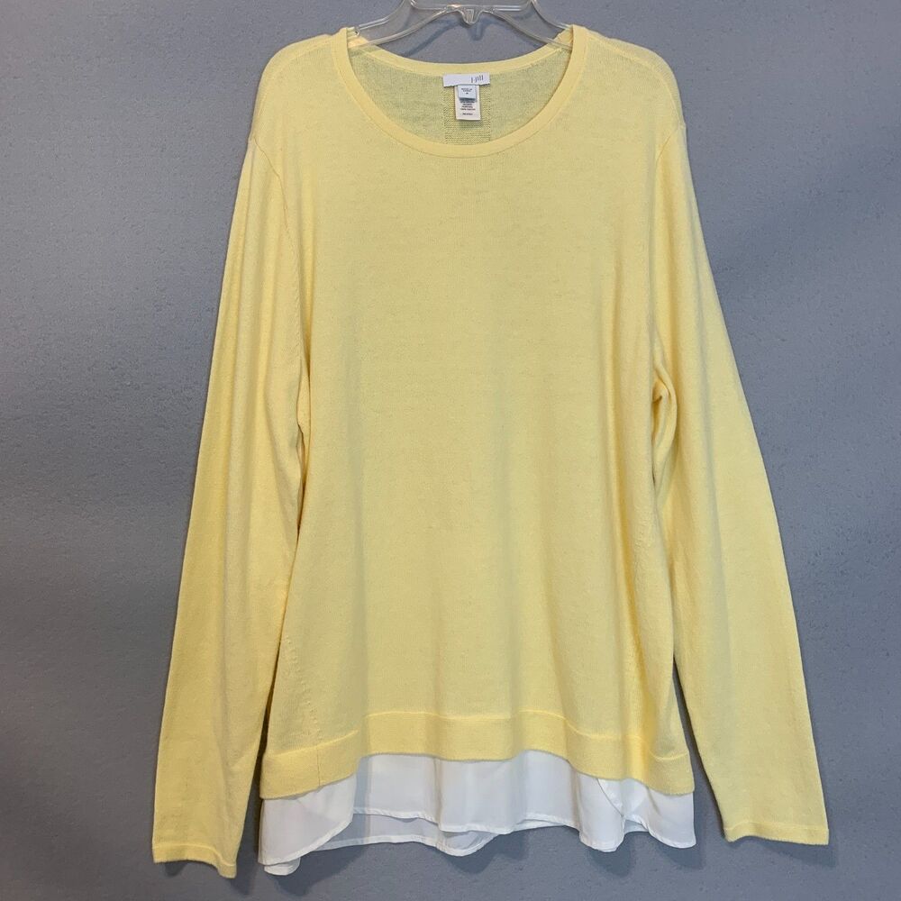 J. Jill Butter Yellow Layered Look Sweater Medium Button Back Classic Core Cozy